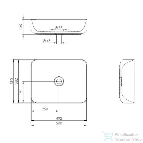 AREZZO design Nomia pultra ültethető mosdó 50x39 cm, fehér AR-145042