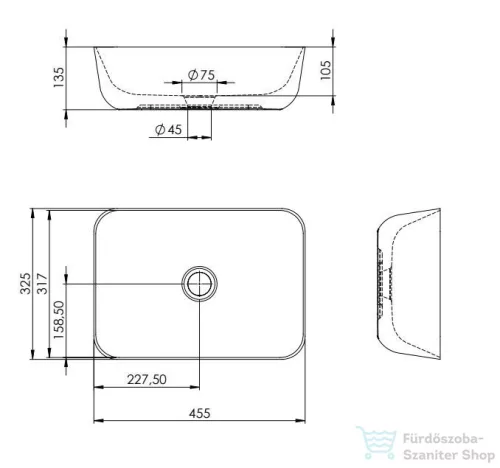 AREZZO design pultra ültethető mosdó RENI 46x33, matt antracit