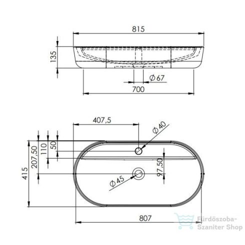 AREZZO design pultra ültethető mosdó BABETTE 82X41 matt szürke
