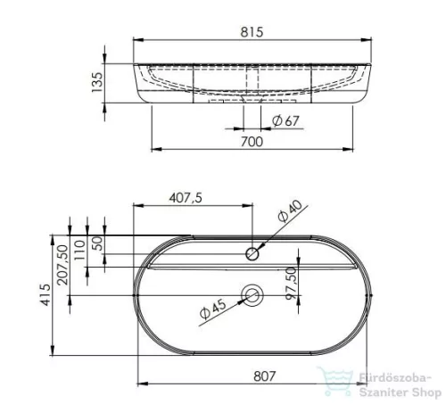 AREZZO design pultra ültethető mosdó BABETTE 82X41 matt antracit