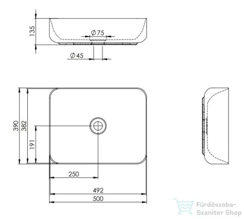 AREZZO design pultra ültethető mosdó NOMIA 50x39, matt fekete