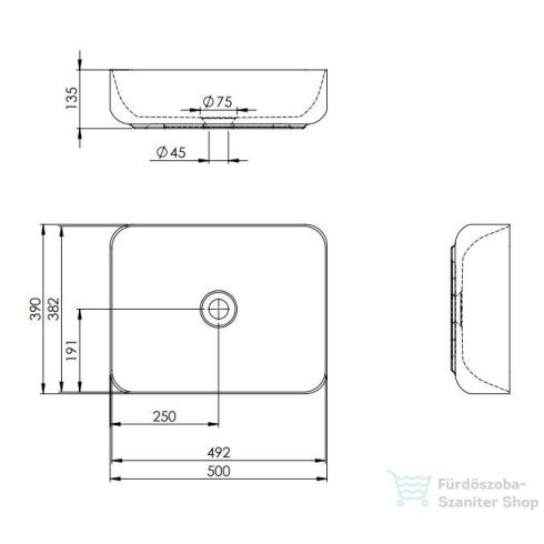 AREZZO design pultra ültethető mosdó NOMIA 50x39, matt antracit