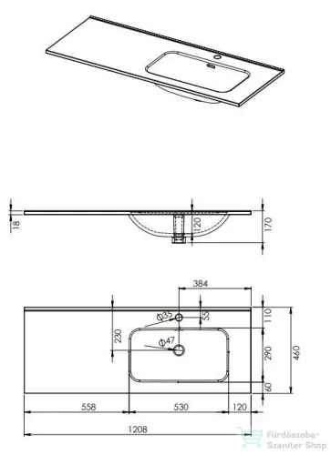 AREZZO design Skappa 120 cm-es mosdó, jobbos AR-145925