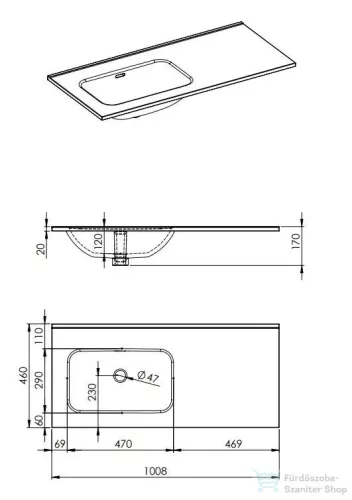 AREZZO design Skappa 100 cm-es mosdó, csaplyuk nélkül, balos, fehér AR-146036