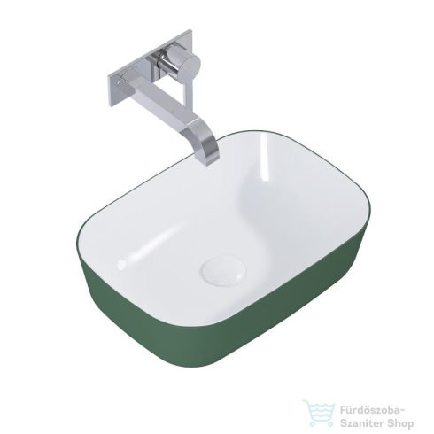 AREZZO design Reni pultra ültethető mosdó 46x33 cm, fényes fehér/matt zöld AR-146115