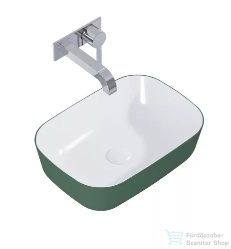 AREZZO design Reni pultra ültethető mosdó 46x33 cm, fényes fehér/matt zöld AR-146115