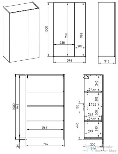 AREZZO design univerzális 60 cm-es felső szekrény 2 ajtós , magasfényű fehér AR-165569