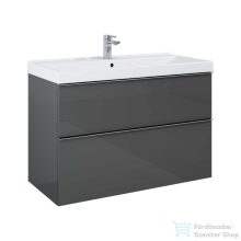   AREZZO design MONTEREY 100 cm-es alsószekrény 2 fiókkal Magasfényű antracit színben, szifonkivágással AR-167086