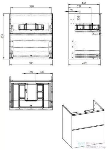 AREZZO design Monterey 60 cm-es alsószekrény 2 fiókkal szifonkivágással, Canela tölgy színben