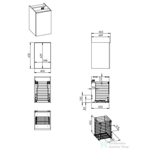 AREZZO design Monterey 40cm-es oldalszekrény szennyeskosárral 1 ajtóval Mf. Antracit színben