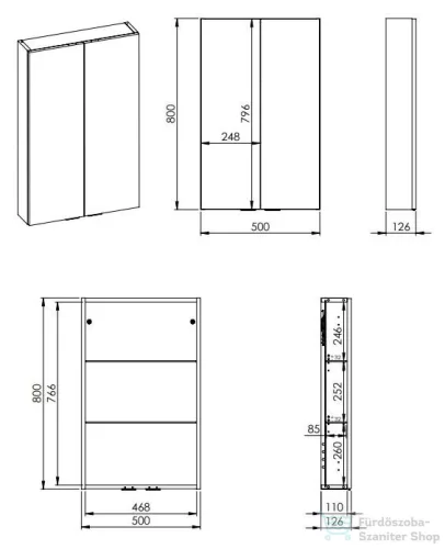 AREZZO design 50 cm-es Felső szekrény (12,6 cm mély) 2 ajtós Mf. Fehér minden típushoz