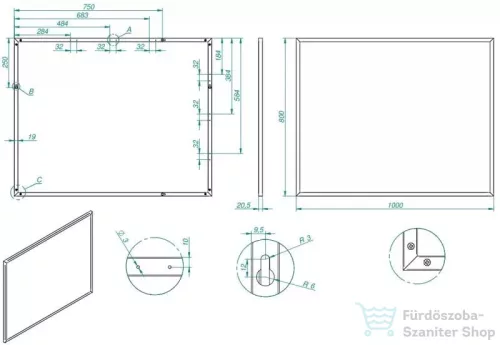 AREZZO design keretes tükör 100x80 cm, fekete AR-167583