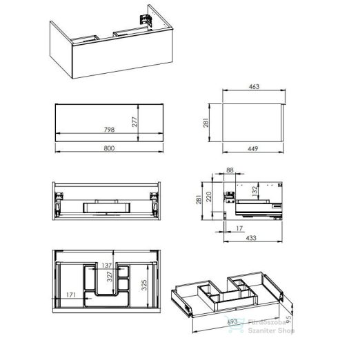 AREZZO design Monterey 80cm-es alsószekrény  1 fiókkal Matt Fehér színben, szifonkivágással