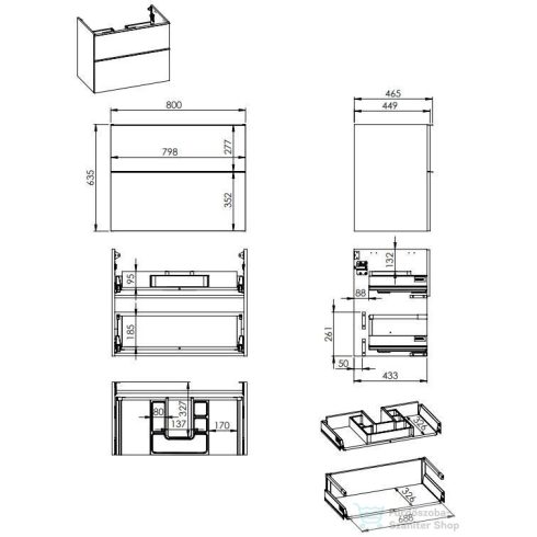 AREZZO design Monterey 80cm-es alsószekrény  2 fiókkal Matt Fehér színben, szifonkivágással