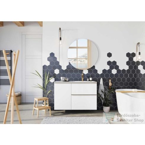 AREZZO design Monterey 80cm-es alsószekrény  2 fiókkal Matt Fehér színben, szifonkivágással