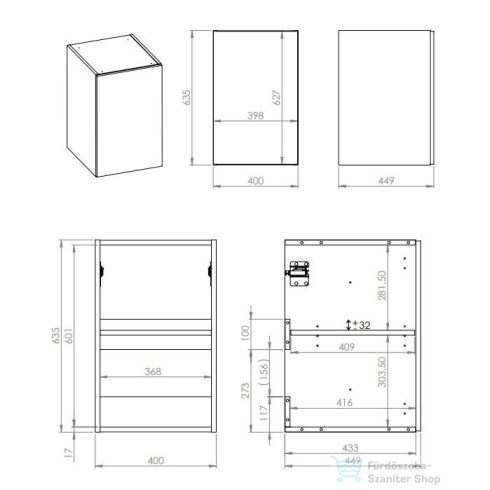 AREZZO design Monterey 40cm-es oldalszekrény 1 ajtóval Matt Szürke színben