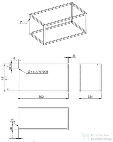 AREZZO design Monterey alsó polcos fekete fémkeret 80, grafit szürke üvegpolccal AR-167666