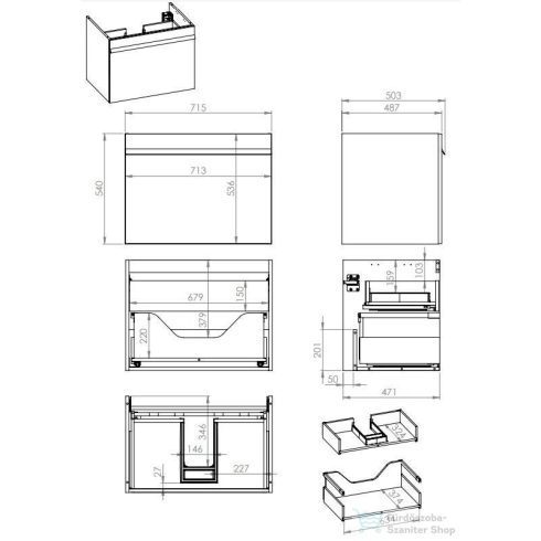 AREZZO design NEVADA 70 cm-es alsószekrény, 1+1 fiókkal, Mf. Fehér színben, szifonkivágással AR-167684