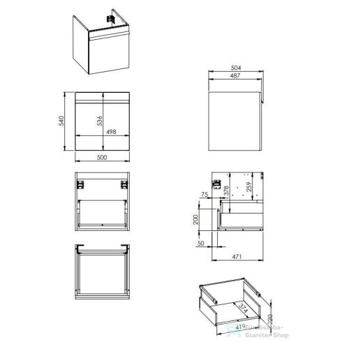 AREZZO design Nevada 50 cm-es oldalszekrény 1 fiókkal, Matt Fekete színben AR-167689
