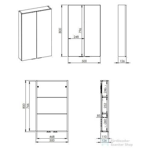 AREZZO design 50 cm-es Felső szekrény (12,6 cm mély) 2 ajtós Matt Fekete minden típushoz