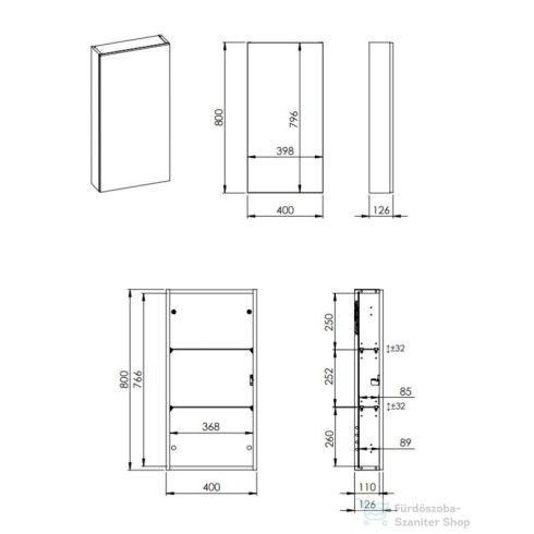 AREZZO design 40 cm-es Felső szekrény (12,6 cm mély) 1 ajtós Mf. Fehér minden típushoz