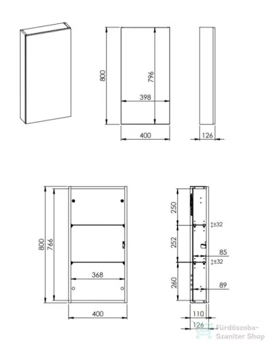 AREZZO design 40 cm-es Felső szekrény (12,6 cm mély) 1 ajtós Mf. Fehér minden típushoz