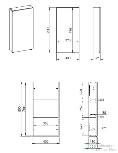 AREZZO design 40 cm-es Felső szekrény (12,6 cm mély) 1 ajtós Matt Fekete minden típushoz