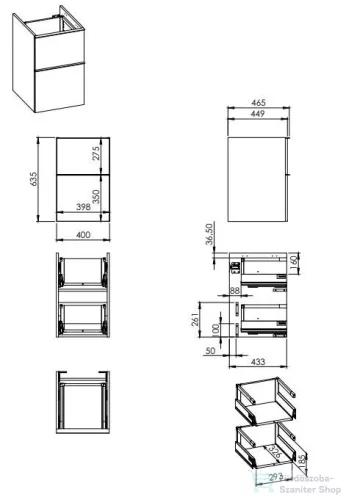 AREZZO design Monterey 40cm-es oldalszekrény 2 fiókkal, Canela tölgy színben