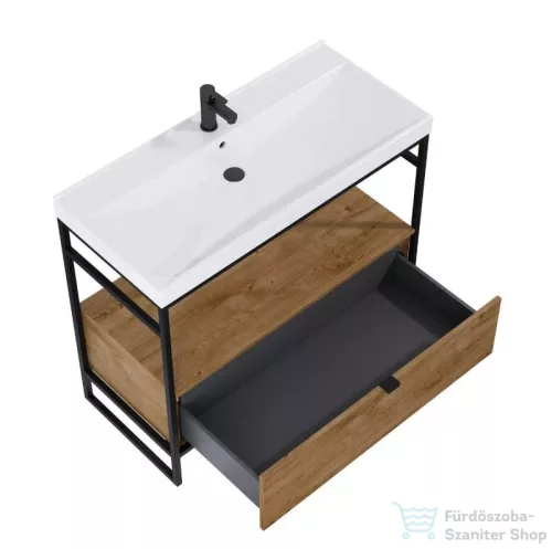 AREZZO design NEBO alsószekrény 100 cm-es, 1 fiókkal, Canela tölgy, matt fekete (2 doboz) AR-168433SET