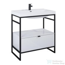   AREZZO design NEBO alsószekrény 80 cm-es, 1 fiókkal, fényes fehér, matt fekete (2 doboz) AR-168672SET