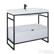   AREZZO design NEBO alsószekrény 100 cm-es, 1 fiókkal, fényes fehér, matt fekete (2 doboz) AR-168673SET