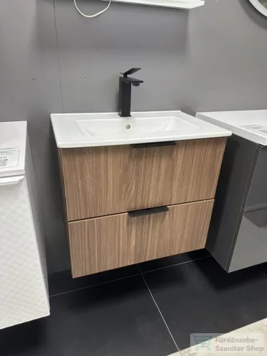 BEMUTATÓTERMI AREZZO design ETNA 60 szett, alsószekrény 2 fiókkal, mosdóval, matt fekete fogantyúval, dió AR-169431