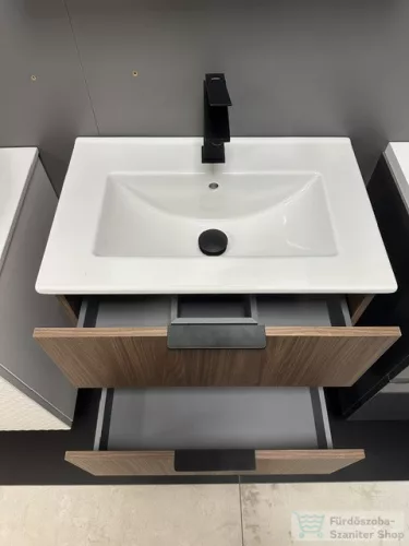 BEMUTATÓTERMI AREZZO design ETNA 60 szett, alsószekrény 2 fiókkal, mosdóval, matt fekete fogantyúval, dió AR-169431