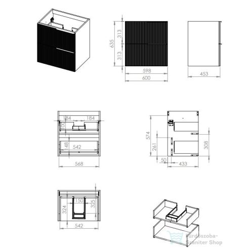 AREZZO design MONTEREY GLASS 60 cm-es alsószekrény, 2 fiókkal, matt bézs AR-168741