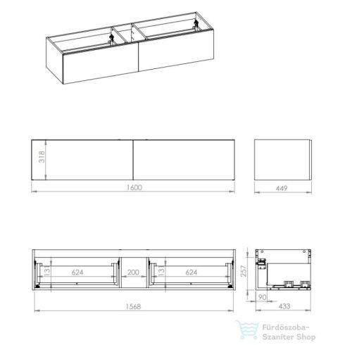 AREZZO design MONTEREY 160 cm-es alsószekrény 2 fiókkal fényes antracit színben AR-169473