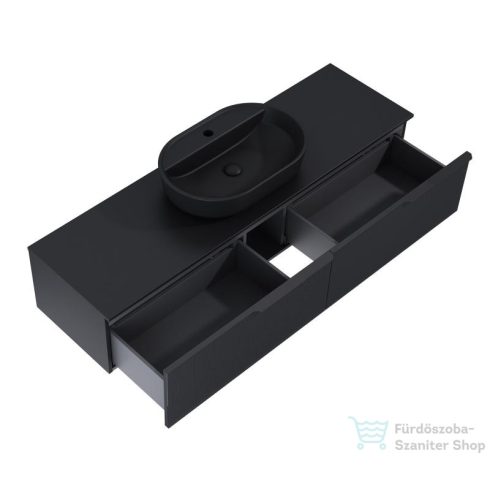 AREZZO design MONTEREY GLASS 160 cm-es alsószekrény, 2 fiókkal, matt fekete AR-169481