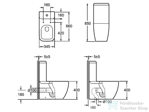 AREZZO design OHIO kombi WC alsós/hátsó kifolyású, Rimless, ülőke nélkül AR-202R