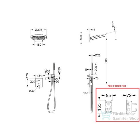 AREZZO design ELEGANT Falsík alatti zuhanyrendszer falon belüli egységgel, szálcsiszolt arany AR-2095BG