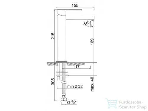 AREZZO design RHODEFIELD magasított mosdó csaptelep, leeresztő nélkül, matt fekete AR-3032BL