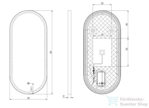 AREZZO design LED ovális okos tükör, fekete AR-3056BL