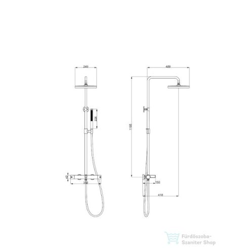 AREZZO design ELEGANT 3 funkciós termosztátos zuhanyrendszer, gun metal AR-3095GM