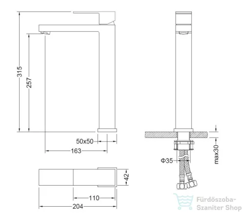 AREZZO design CUBEFIELD magasított mosdócsaptelep, leeresztő nélkül, matt fekete AR-4402B