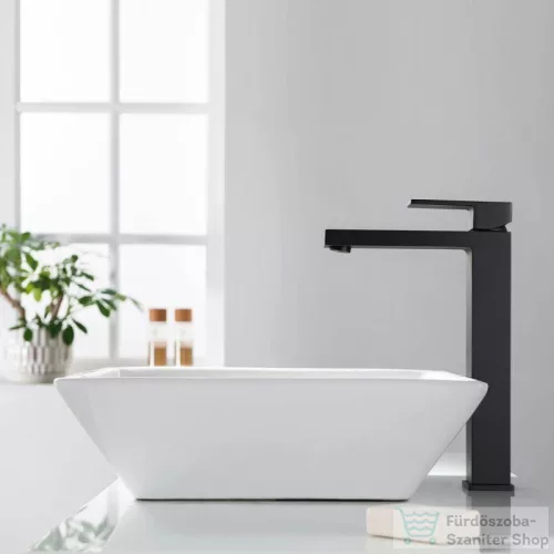 AREZZO design CUBEFIELD magasított mosdócsaptelep, leeresztő nélkül, matt fekete AR-4402B