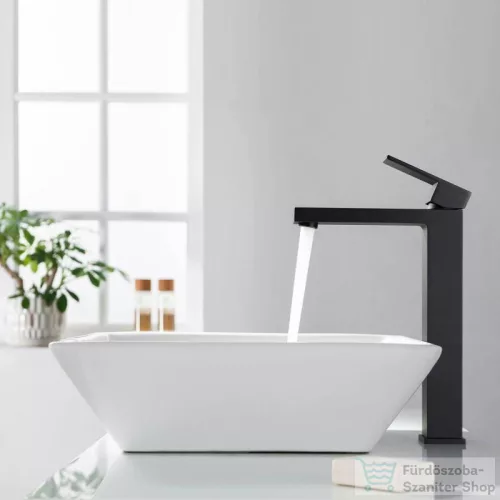 AREZZO design CUBEFIELD magasított mosdócsaptelep, leeresztő nélkül, matt fekete AR-4402B