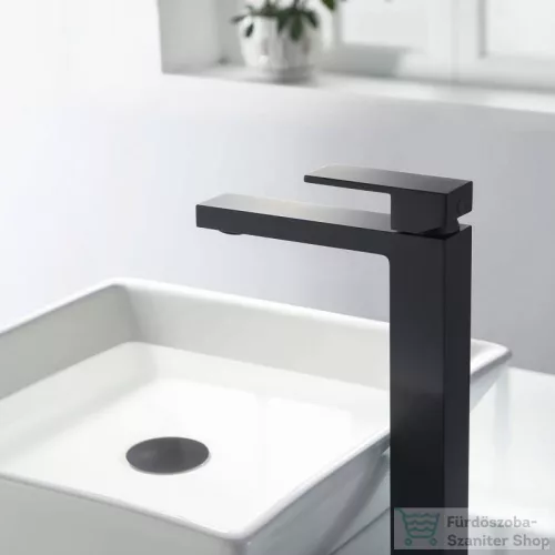 AREZZO design CUBEFIELD magasított mosdócsaptelep, leeresztő nélkül, matt fekete AR-4402B
