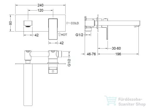 AREZZO design CUBEFIELD fali mosdó csaptelep, leeresztő nélkül, matt fekete AR-4403B