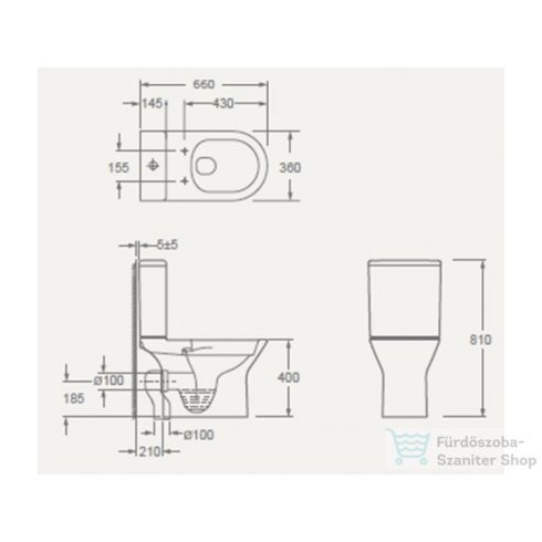 AREZZO design Vermont Rimless perem nélküli kombi WC alsós/hátsó kifolyású AR-602R