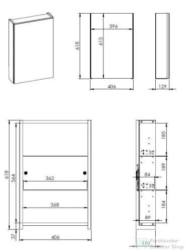 AREZZO design BASIC Tükrös szekrény 40 cm,1 ajtó AR-904651