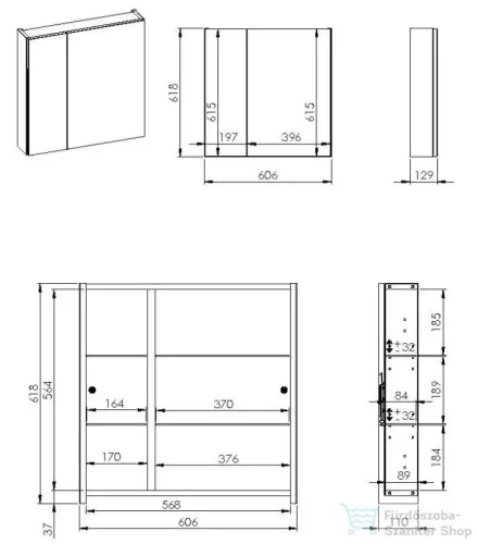 AREZZO design BASIC Tükrös szekrény 60 cm, 2 ajtó AR-904653