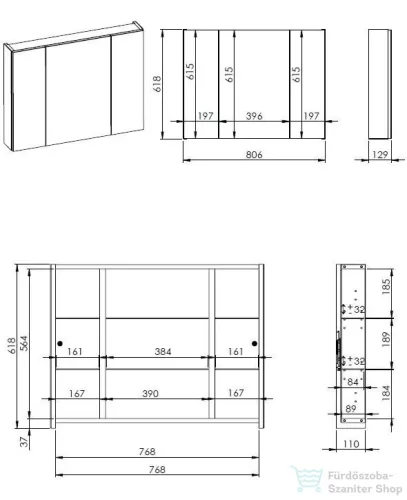 AREZZO design BASIC Tükrös szekrény 80 cm, 3 ajtó AR-904654
